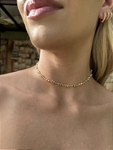 Choker borboleta colorida • folheado a ouro