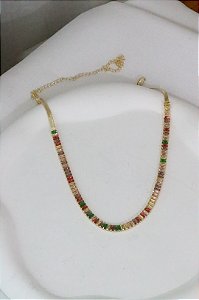 Choker baguete colorida • folheado a ouro