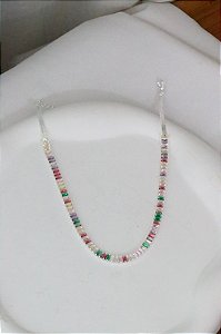 Choker baguete colorida • folheado a prata