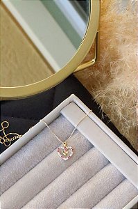 Colar coração rosa e cristal • folheado a ouro