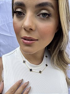 Choker 5 trevo preto • folheado a ouro