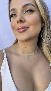 Choker 1 trevo verde • folheado a prata