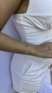 Pulseira 3 trevo preto • folheado a prata