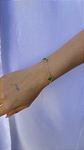 Pulseira trevo verde • folheado a ouro