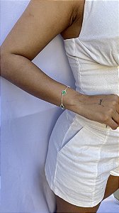 Pulseira trevo verde • folheado a prata