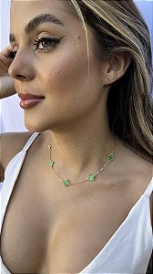 Choker 5 trevo verde • folheado a ouro
