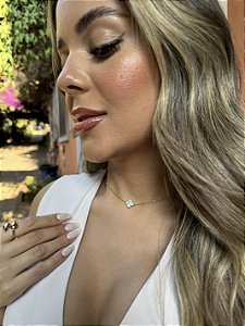 Choker 1 trevo azul acqua • folheado a ouro