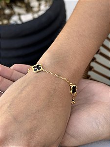 Pulseira trevo chaton preto • folheado a ouro