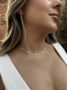 Choker coração madrepérola • folheado a prata