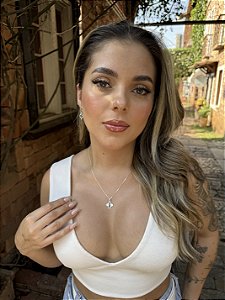 Colar trevo lapidado • folheado a prata
