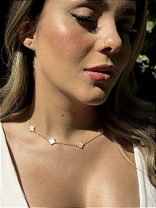 Choker 5 trevo branco • folheado a ouro