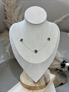 Choker 3 coração verde • folheado a prata