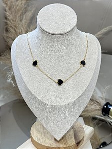 Choker 3 coração preto • folheado a ouro