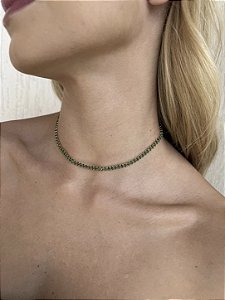 Choker navete verde • folheado a ouro