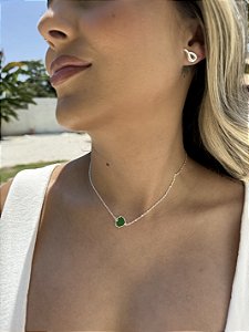 Choker coração verde • folheado a prata