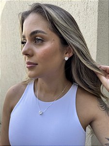 Conjunto coração cristal • folheado a prata