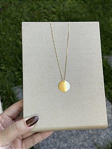 Colar medalha lisa • folheado a ouro
