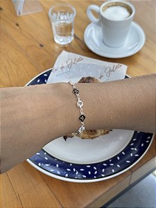Pulseira tifany com trevo preto • folheado a prata