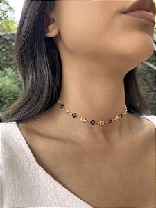 Choker tifany trevo preto • folheado a ouro