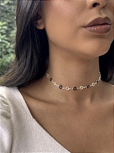 Choker tifany trevo preto • folheado a prata