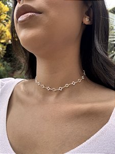 Choker tifany trevo branco • folheado a prata