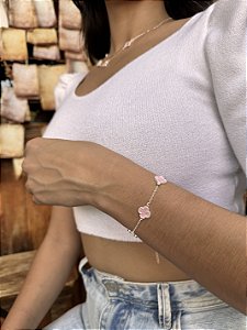Pulseira trevo rosa • folheado a prata