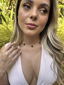 Choker 5 trevo marrom GRANDE • folheado a prata