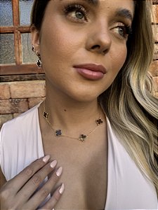 Choker 5 trevo marrom GRANDE • folheado a ouro