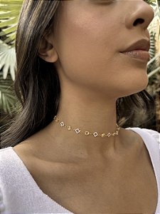 Choker tifany trevo branco • folheado a ouro