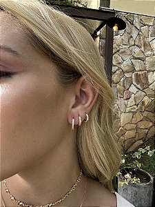 Trio argolas zircônia • folheado a ouro