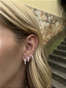 Trio argolas zircônia • folheado a prata