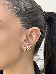 Trio argolas zigzag zircônia • folheado a prata