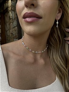 Choker trevos coloridos • folheado a prata