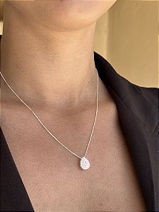 Colar gota luxo zircônia • folheado a prata