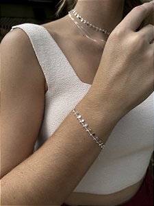 Pulseira medalhas rendada • folheado a prata