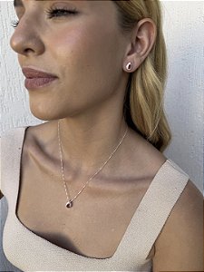 Conjunto gota pink • folheado a prata