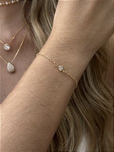 Pulseira coração ponto de luz • folheado a ouro