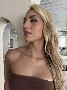 Choker pérola tradicional • folheado a ouro