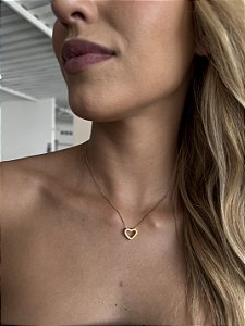 Colar meio coração zircônia • folheado a ouro