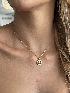 Colar Santa redonda azul • folheado a ouro