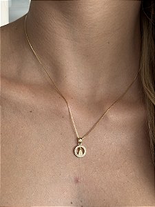 Colar Santa redonda cristal • folheado a ouro