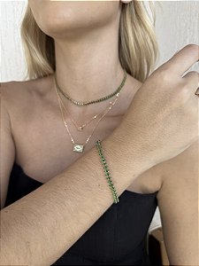 Pulseira navete verde • folheado a ouro