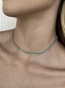 Choker baguete azul • folheado a ouro