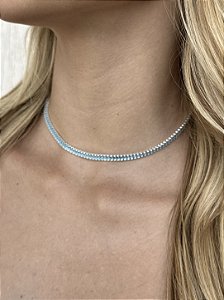 Choker baguete azul • folheado a prata