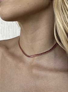 Choker baguete pink • folheado a ouro