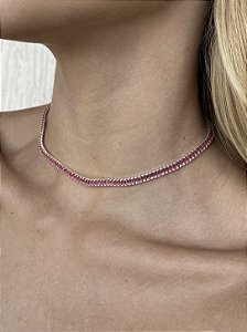 Choker baguete pink • folheado a prata