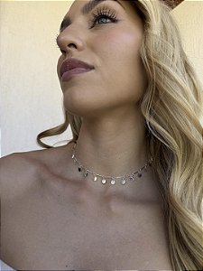 Choker medalha lisa • folheado a prata