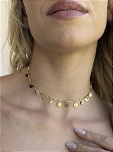 Choker medalha lisa • folheado a ouro