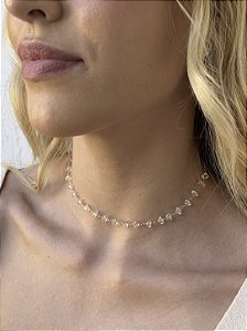 Choker pedras cristal • folheado a ouro