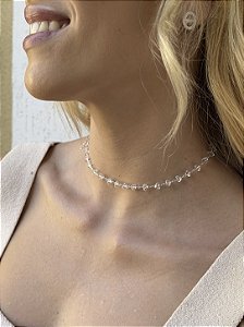 Choker pedras cristal • folheado a prata